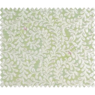 Floral small continuous flowers on swirl scroll on fern leaves texture Green Silver Beige Main curtain